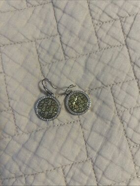 Michael Kors Silver-Tone MK Logo Drop Earrings with Crystal Rim